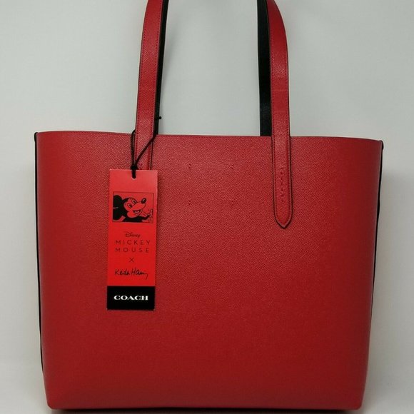 Coach Disney Mickey Mouse X Keith Haring Electric Red Leather Highline Tote - Picture 4 of 8